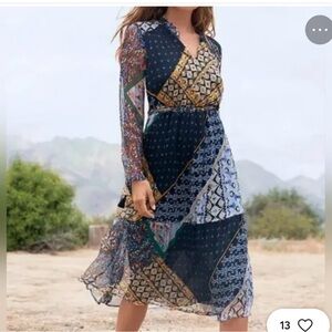 Johnny Was Vibrant Patchwork Long Sleeve Dress